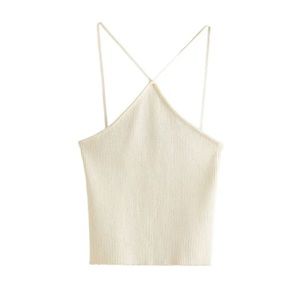 Cropped knit tank top cross cross